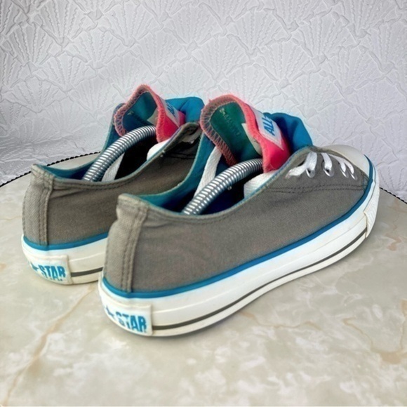 Converse All Star Double Tongue Sneakers Womens 7 Gray Pink Canvas Low Top Shoes - Picture 9 of 11
